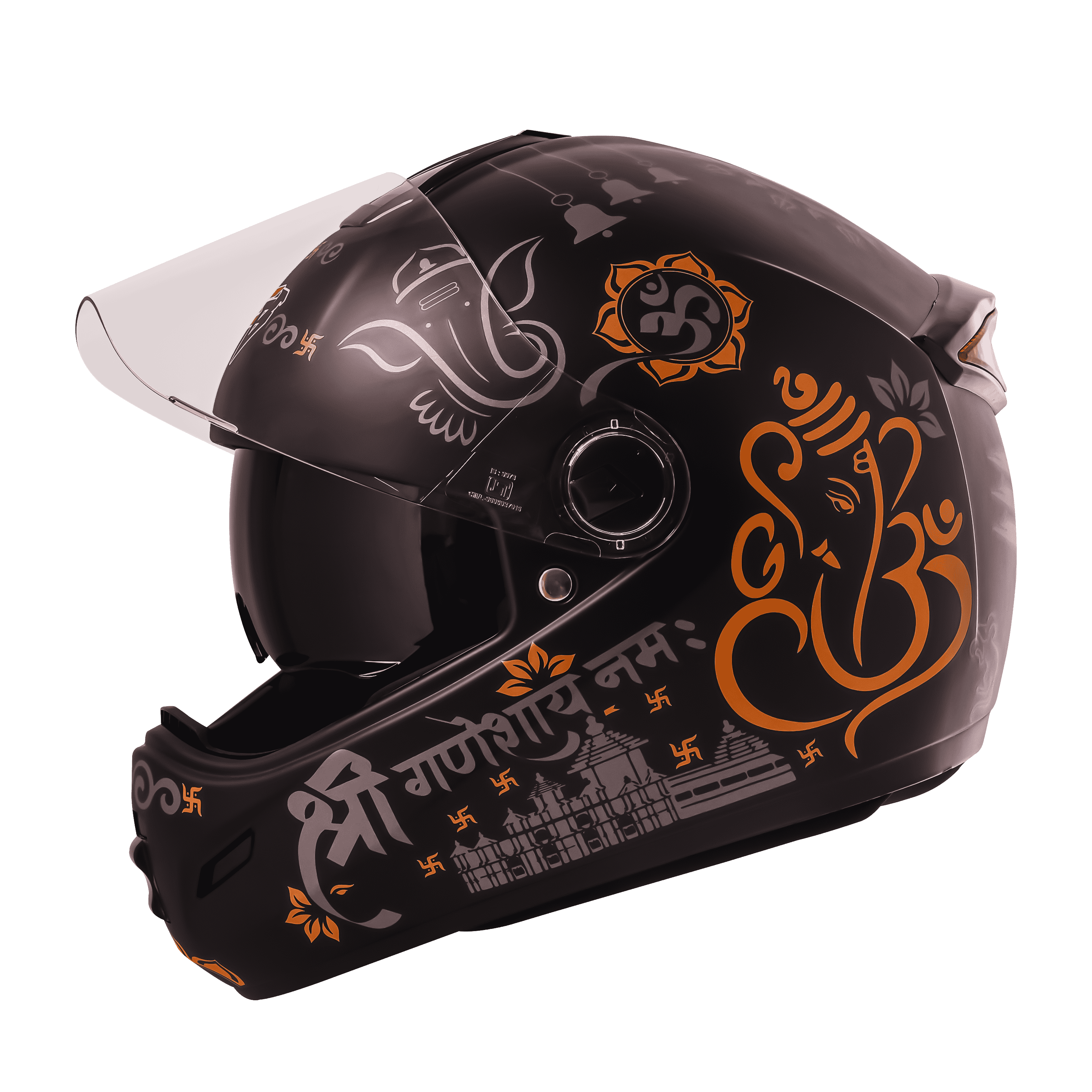 SBH-34 ISS REFLECTIVE SHREE GANESHA GLOSSY BLACK WITH ORANGE